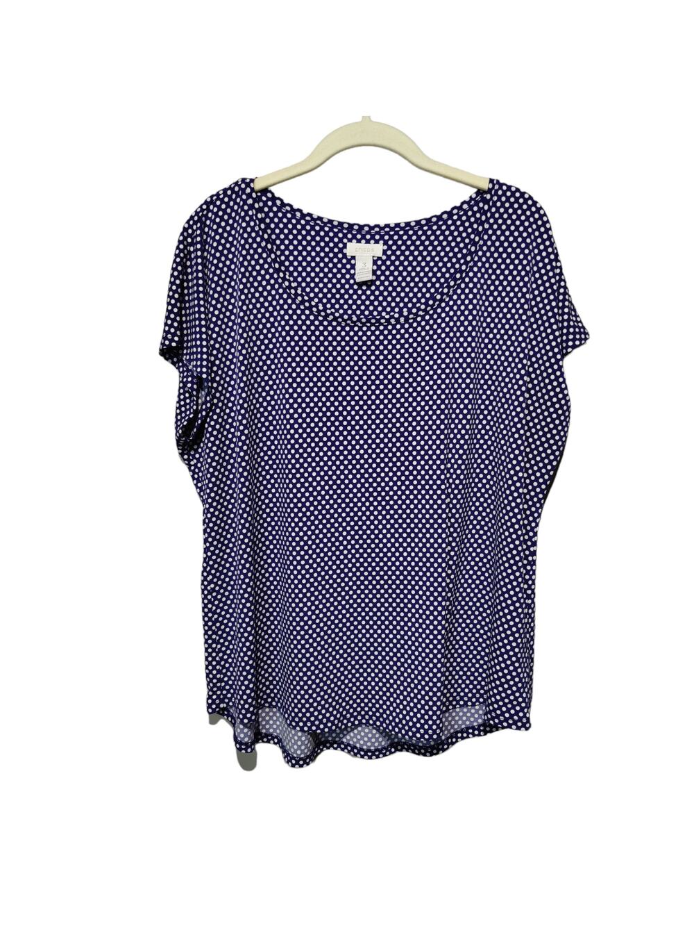 Chicos Womens Sz 3 (US XL) Blue Stretchy Polka Dot Short Sleeve Round Neck Shirt